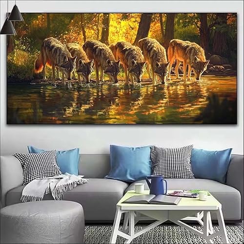 Malen Nach Zahlen Wolf DIY Malen nach Zahlen Wald für Erwachsene, DIY Öl Gemälde Anfänger für Kinder, DIY Malen Nach Zahlen mit Pinseln und Acrylfarben, für Wall Décor (Ohne Rahmen) 80x220cm V-224 von Cexeqee