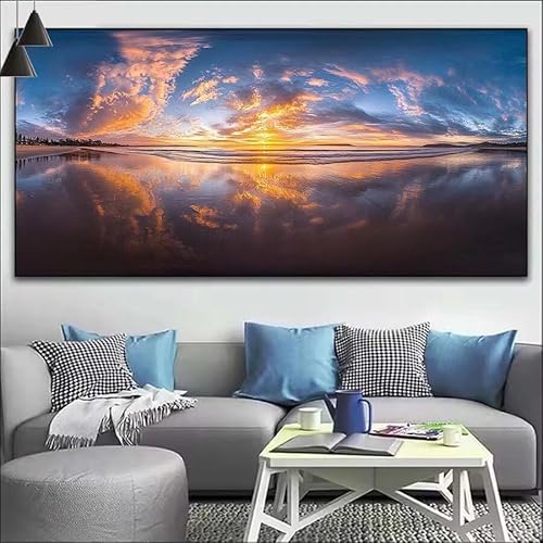 Meer Malen Nach Zahlen Erwachsene Kit, Malen Nach Zahlen Wolken Anfänger DIY Paint by Numbers mit Pinseln und Acrylfarben, DIY Ölgemälde Leinwand Basteln Set für Wall Deco (Ohne Rahmen) 20x60cm V-542 von Cexeqee