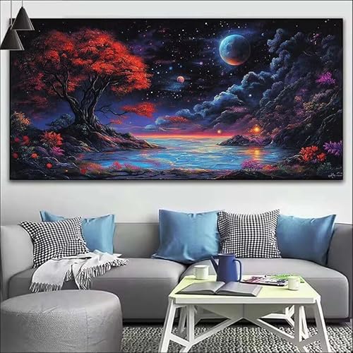 Mond Malen Nach Zahlen Erwachsene Kit, Malen Nach Zahlen Baum Anfänger DIY Paint by Numbers mit Pinseln und Acrylfarben, DIY Ölgemälde Leinwand Basteln Set für Wall Deco (Ohne Rahmen) 20x60cm V-544 von Cexeqee