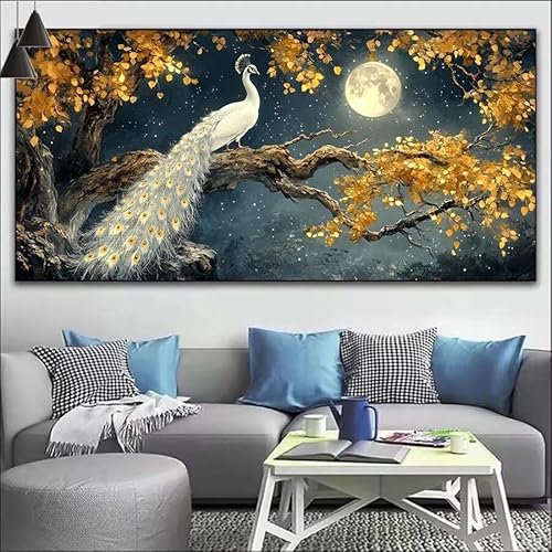 Mond Malen Nach Zahlen Erwachsene Kit, Malen Nach Zahlen Pfau Anfänger DIY Paint by Numbers mit Pinseln und Acrylfarben, DIY Ölgemälde Leinwand Basteln Set für Wall Deco (Ohne Rahmen) 20x60cm V-443 von Cexeqee