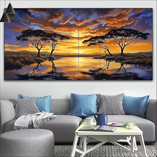 Sonnenuntergang Malen Nach Zahlen Erwachsene Kit, Malen Nach Zahlen Baum Anfänger DIY Paint by Numbers mit Pinseln und Acrylfarben, DIY Ölgemälde Basteln Set für Wall Deco (Ohne Rahmen) 20x60cm V-395 von Cexeqee