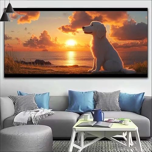 Sonnenuntergang Malen Nach Zahlen Erwachsene Kit, Malen Nach Zahlen Hund Anfänger DIY Paint by Numbers mit Pinseln und Acrylfarben, DIY Ölgemälde Basteln Set für Wall Deco (Ohne Rahmen) 20x60cm V-440 von Cexeqee