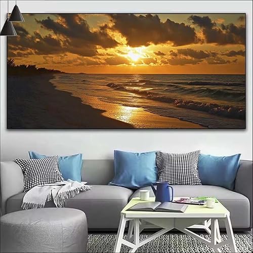 Sonnenuntergang Malen Nach Zahlen Erwachsene Kit, Malen Nach Zahlen Meer Anfänger DIY Paint by Numbers mit Pinseln und Acrylfarben, DIY Ölgemälde Basteln Set für Wall Deco (Ohne Rahmen) 20x60cm V-541 von Cexeqee