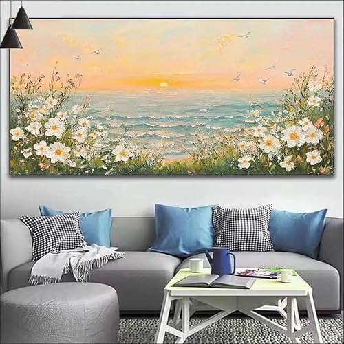 Sonnenuntergang Malen Nach Zahlen Erwachsene Kit, Malen Nach Zahlen See Anfänger DIY Paint by Numbers mit Pinseln und Acrylfarben, DIY Ölgemälde Basteln Set für Wall Deco (Ohne Rahmen) 20x60cm V-426 von Cexeqee