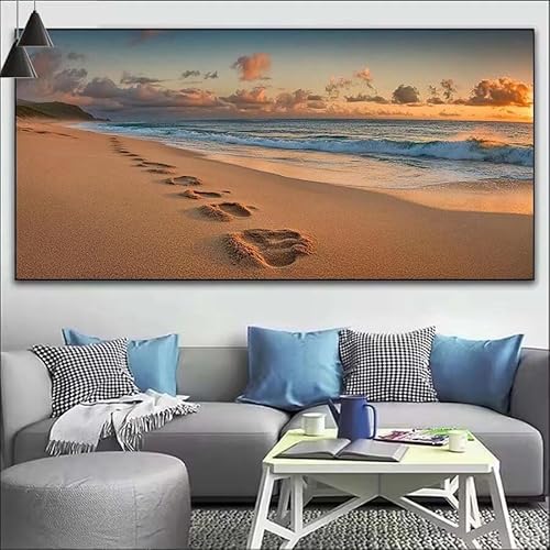 Strand Malen Nach Zahlen Erwachsene Kit, Malen Nach Zahlen Landschaft Anfänger DIY Paint by Numbers mit Pinseln und Acrylfarben, DIY Ölgemälde Basteln Set für Wall Deco (Ohne Rahmen) 20x60cm V-536 von Cexeqee