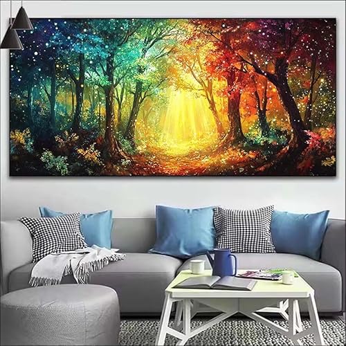 Wald Malen Nach Zahlen Erwachsene Kit, Malen Nach Zahlen Bunt Anfänger DIY Paint by Numbers mit Pinseln und Acrylfarben, DIY Ölgemälde Leinwand Basteln Set für Wall Deco (Ohne Rahmen) 20x60cm V-421 von Cexeqee