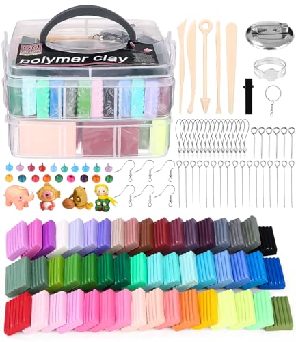 Cexovo Polymer Clay,Farben Clay Kit Knete Soft 50 Colors Ton Oven Bake und Skulptur Ton Werkzeug Creative Modeling Clay Kit mit Sculpting Tools und Schmuck Zubehör Kinder Junge Mädchen für Geschenke von Cexovo