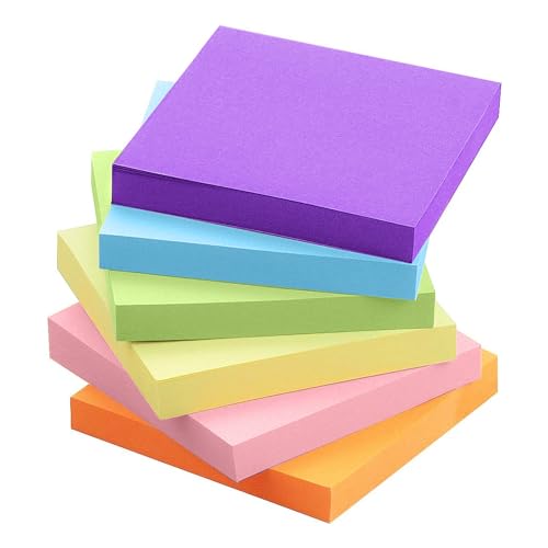 600pcs Farbige Haftnotizen 76x76mm, 6 Farbe Sticky Notes, Super-Klebrig Selbstklebende Klebezettel, Wiederaufklebbar, für Büro Studie Haus von Ceysin