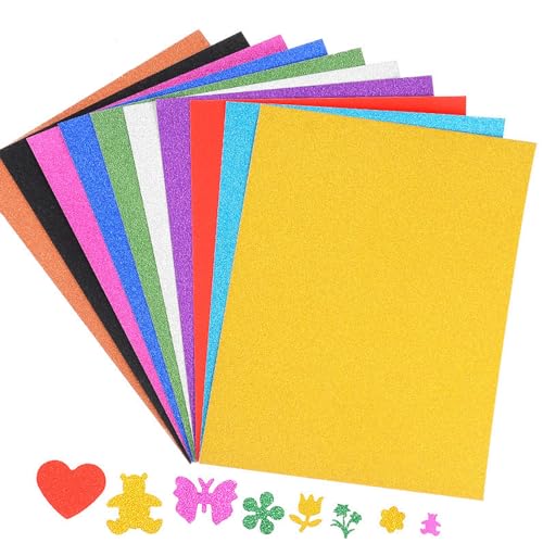 20 Blatt Glitzerpapier zum Basteln A4, Bunt Glitzer Papier(10 Farben), 250g/m² Glitterkarton zum Gestalten, DIY Grußkarten Scrapbooking Glitter Craft Paper Cardboard von Cezmkio