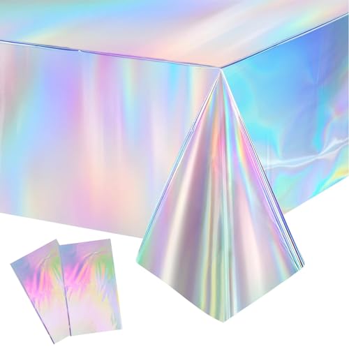 ChAuas 2 Stück Party Tischdecke 137x274cm Laserholografische Tischtücher,Regenbogen Bunt Geburtstag Tischdecke,Wasserdicht Plastik Bierbank Tischdecke Folientischdecke Kindergeburtstag Dekorationen von ChAusa