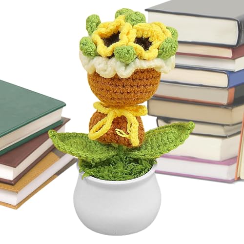 Chaies Gehäkelter Blumenstrauß,Häkelblumen,Handgefertigter Blumenstrauß Schreibtischblumen im Topf - Bunte gestrickte Häkelpflanze für Frauen, Home-Office-Auto-Armaturenbrett-Deor, Muttertag von Chaies