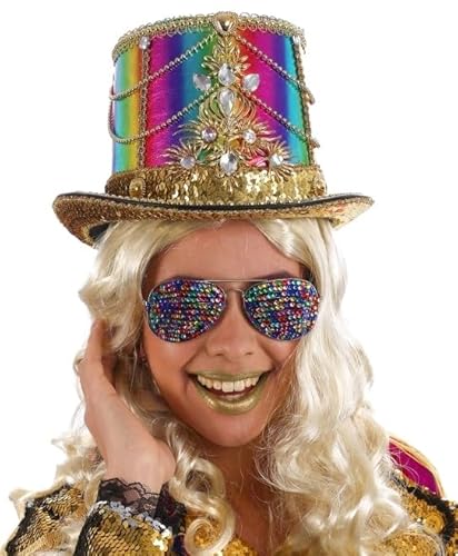 Chaks 12178, Chapeau Haut de Forme Crazy Cabaret, Strass Multicolores von Chaks