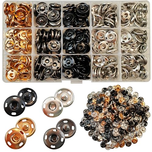 150 Sets Druckknöpfe zum Annähen 15 mm, 4 Farben Metall Druckknopf Set, Groß Druckknöpfe für Kleidung, Nähen & Heimwerken (15 mm) von ChaliGoo