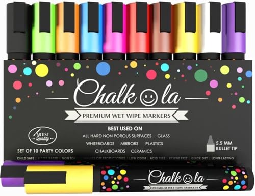 Chalkola 10 Kreidestifte für Tafel Abwaschbar - (10 Stifte, 6mm Kreidestift) Kreidestifte für Fenster, Tafelkreide & Glasstifte, Chalk Marker, Kreidemarker Abwischbar, Fensterfarben Kinder von Chalkola