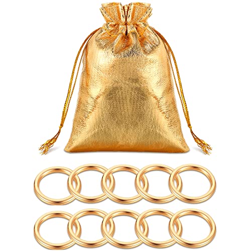 Chalyna 11 Stück 1 Zoll Power Gold Ringe Metall Gold Spielfigur Display Traumfänger Ringe mit Goldenen Kordelzug Organzabeuteln von Chalyna