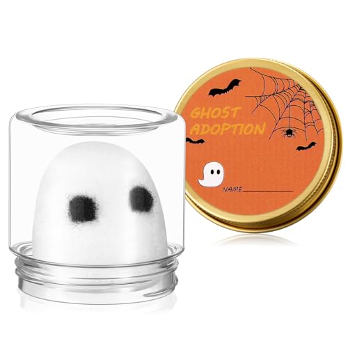 Chalyna Adopt a Ghost, Kleines Gespenst im Glas Taschengeist Halloween Mini Geisterpuppe aus Handgefertigtem Filz für Liebhaber von Geistergeschichten, Gruselfilmen und Halloween Dekorationen von Chalyna