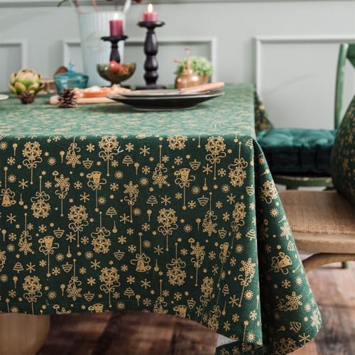 Weihnachts Tischdecke, Tischdecke, Knitterfrei Fleckschutz Tischdecken, Schneeflocke Glöckchen Sterne Tischdecke, Abwaschbar Table Cloth für Weihnachten Tischdeko (Grün,90 * 90 cm) von Champracer