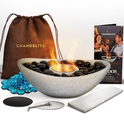 Chandelita Bioethanol Tischkamin Indoor und Outdoor Oval und mit Schmucksteinen und Tasche - Ethanol Kamin Indoor und Outdoor- Tischfeuer Indoor - Bio Ethanol Tischkamin Outdoor - Tisch Kamin von Chandelita