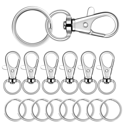 ChaneeHann 70 Stück Schlüsselring Edelstahl, Karabiner Schlüsselanhänger, Schlüsselringe mit Karabiner(35 Schlüsselringe + 35 Karabinerhaken Clips) für Bastelarbeiten DIY, Rucksack, Handtasche(Silber) von ChaneeHann