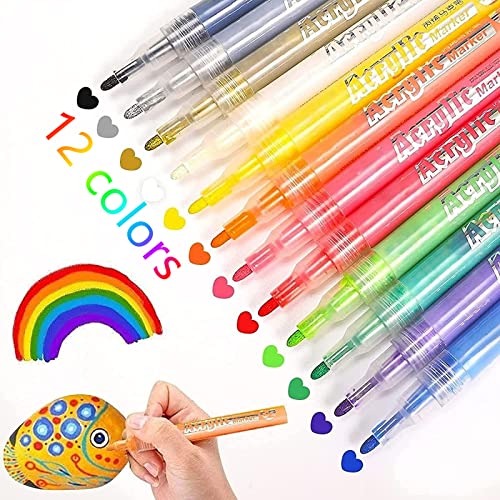 ChaneeHann Acrylstifte Marker Stifte,12 Farben Acrylstifte für Steine Wasserfest Permanent Marker Stifte Kinder DIY Stift Art für Rock-Malerei, Keramik, Porzellan, Metall (0.7mm) von ChaneeHann