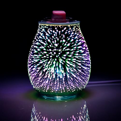 Duftwachs 3D Feuerwerk Aromalampe,Elektrische Duftlampe aus Glas,Aromalampe für Duftwachs,Timer Einstellung,Elektrisch Teelicht Duftöl Lampe für Home Office Schlafzimmer Geschenke von ChaneeHann