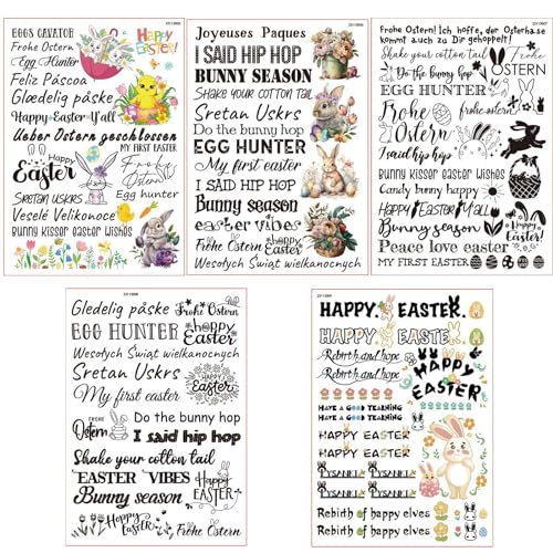 Changtai 5 Stück Ostern Kerzentattoos Osterdeko Thema Kerzen Wasserschiebefolie Sticker Kerzenfolie Kerzensticker Wassertransferdruck Folie Scrapbook Zubehör Kinder Sticker Osterhasen Aufkleber von Changtai