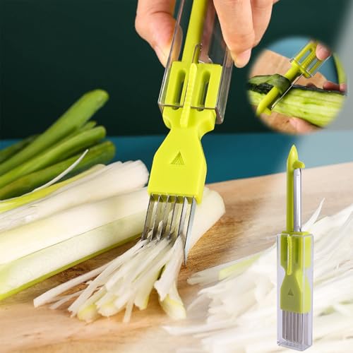 Changtai Scallion Slicer Peeler aus Edelstahl, 2-in-1 Scallion Cutter Gemüse Schäler Zwiebel Shredder Messer Sparschäler Multifunktion Gemüseschneider Küchenwerkzeug von Changtai