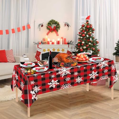 Changtai Tischdecke Weihnachten 274x137 cm, Schneeflocke Rechteckig Tischdecken Kariert Karo Weihnachtstischdecke für Winter Festliche Home Dekor Tischdekoration von Changtai