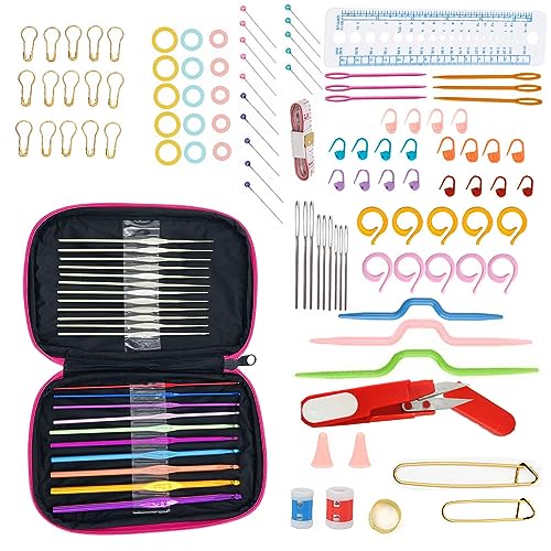 125 Stück teiliges Häkelnadel-Set, Changyeah Häkelnadel-Set mit Aufbewahrungsbox, ergonomische Stricknadeln, stumpfe Nadeln, Stichmarker, DIY-Handstrick-Handwerkskunst-Werkzeuge von Changyeah