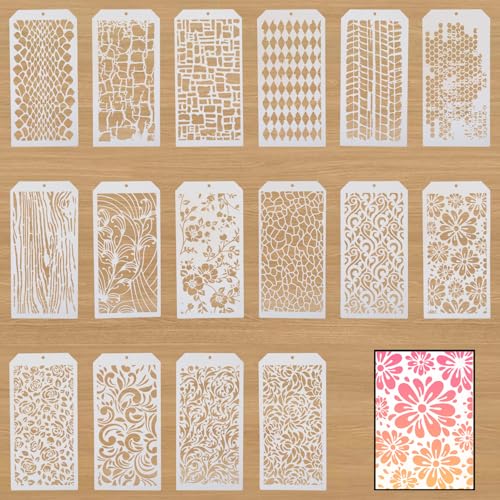 16 Pcs Schablonen Textilgestaltung Schablonen Malen für Malen Schablone Stencil Schablonen Siebdruck Schablone Schablonen Wandgestaltun Strukturpaste Schablonen zum Malen Schablone Textilgestaltung von ChanraingYee