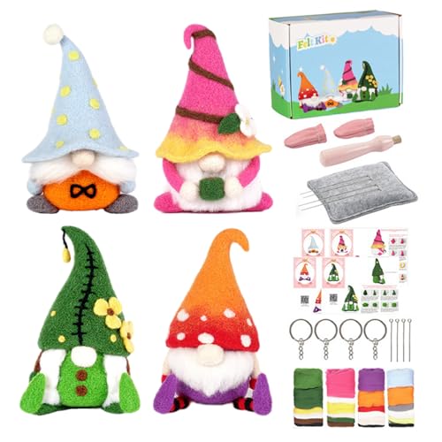 Chansunokku Nadelfilz Set Weihnachten Weihnachtswichtel Filzwolle Basteln Nadelfilz Starter Kit, DIY Filz Bastelset Märchenwolle Filzen Werkzeuge Anfänger von Chansunokku