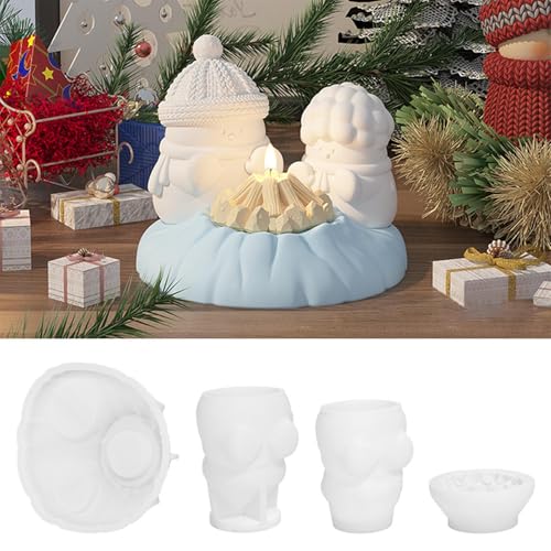 Silikonformen Weihnachten Set, 3D Schneemann Silikonform Weihnachten, Silikonformen Gießformen Weihnachten, Schneemann Giessformen Silikonform Kerzenhalter Für Teelichter Weihnachtsdeko Handwerk von Chansunokku