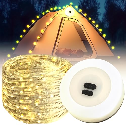 Camping Lichterkette Aufrollbar 10M,Wasserdichte Tragbare Lichterkette Camping, USB Wiederaufladbare Camping Lichterkette, Für den Innen und Außenbereich Geeignet（warmes Licht）[Energieklasse A] von Chanurae