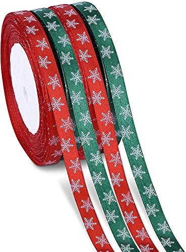 4 Rollen 100m Weihnachten Geschenkband Satinband, Weihnachten Schneeflocken Bänder zum Geschenk Verpackung, 10 mm Breit Dekoband Organzaband für Hochzeit Weihnachten Basteln Deko (Grün, Rot) von Chanurae