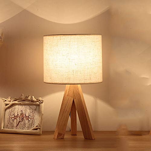 Chao Zan Schreibtischlampe Tischlampe Schlafzimmer Esstisch Holz LED Nachttischlampe E27 Modern Einfachheit Stoff Nachtlicht Retro Tischleuchte Leselicht für Kommode Wohnzimmer Esszimmer Kinderzimmer von Chao Zan