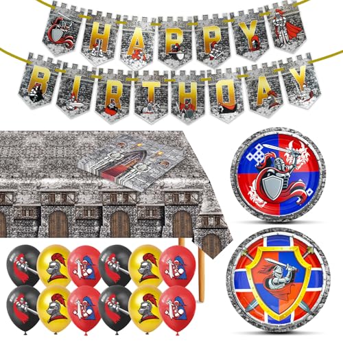 Ritter Geschirr, Mittelalter Party Dekoration mit Tellern Servietten Tischdecke Banner für Ritter Geburtstag Mittelalter Party Ritter Schloss Party von ChaoV