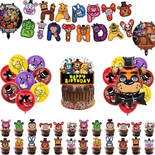 Five Nights at Freddy's Birthday Party Decoration Set Beinhaltet Geburtstagsbanner, Kuchendekorationen, Luftballons, Partyzubehör mit Titeln von Chaopisz