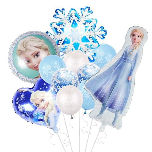 Frozen Geburtstag Luftballons Mädchen, 11PCS Elsa Luftballon Blau Geburtstag Kit, Schneeflocken Ballons, Folienballons Blau Eiskönigin Geburtstagsdeko Für Mädchen Partei Hintergrunden von Chaopisz