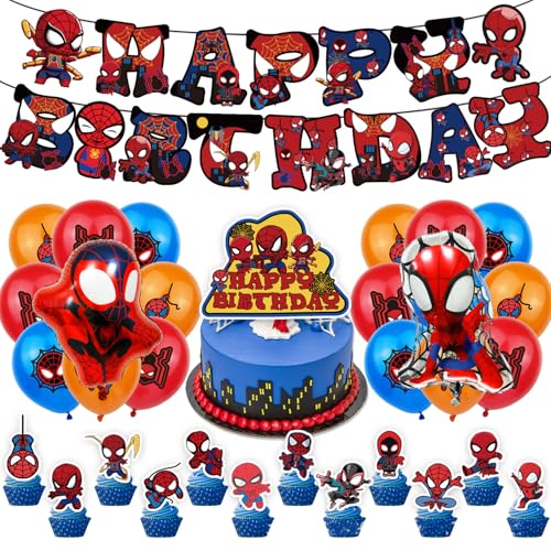 Spider-Man Hero Birthday Balloons for Boys and Girls, Marvel Birthday Decorations Spider Birthday Balloon Party Decorations, Happy Birthday Spider Banner, Cake Decoration Leaf Balloons von Chaopisz