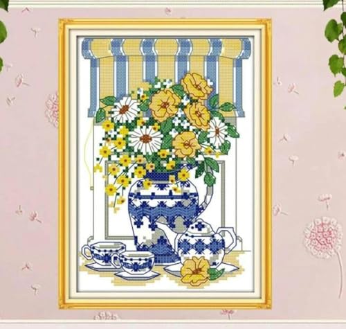 Chaozhirui Stickset Kreuzstich Kreuzstich 11CT Kreuzstichset „Afternoon Tea Time“, Stickset DIY Anfänger Fortgeschrittene-40x50cm von Chaozhirui