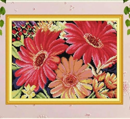 Chaozhirui Stickset Kreuzstich Kreuzstich 11CT Kreuzstichset Ausgefallenes Gerbera-Muster, Stickset DIY Anfänger Fortgeschrittene-40x50cm von Chaozhirui