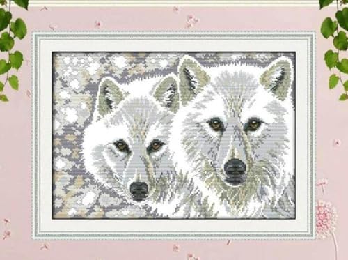 Chaozhirui Stickset Kreuzstich Kreuzstich 11CT Kreuzstichset Weißer Wolf, Stickset DIY Anfänger Fortgeschrittene-40x50cm von Chaozhirui