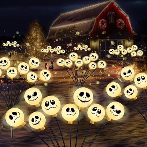 Charfia 2 Stück Halloween Deko Licht Outdoor, 8 LED Halloween LED Lichter Solar Gartenlichter Halloween Dekoration Halloween Deko Leuchtend Lichterkette Gartenbeleuchtung Solarlampen für Außen Garten von Charfia