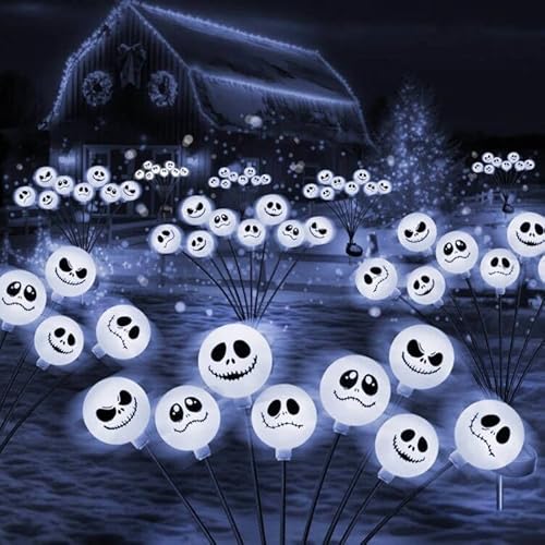 Charfia 2 Stück Halloween Deko Licht Outdoor, 8 LED Halloween LED Lichter Solar Gartenlichter Halloween Dekoration Halloween Deko Leuchtend Lichterkette Gartenbeleuchtung Solarlampen für Außen Garten von Charfia