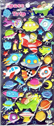 Charo 3D Rakete UFO Planeten Erde Mond Astronaut Alien Aufkleber 1 Blatt 190 mm x 100 mm Sticker Basteln Kinder Party von Charo