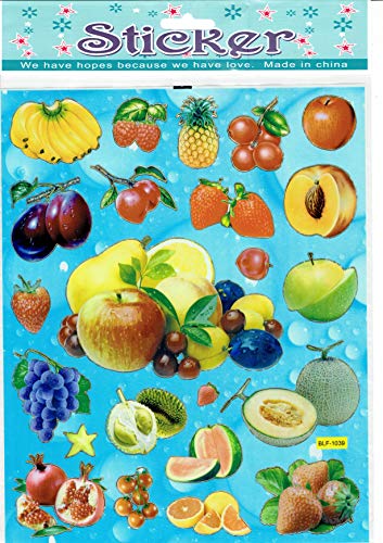 Charo Banane Apfel Zwetschge Pflaume Pfirsich Melone Aufkleber 21-teilig 1 Blatt 250 mm x 200 mm Sticker Basteln Kinder Party von Charo