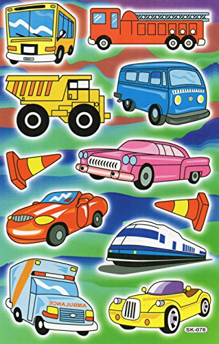 Charo Flugzeug LKW Autos Bus Eisenbahn Aufkleber 12-teilig 1 Blatt 270 mm x 180 mm Sticker Basteln Kinder Party von Charo