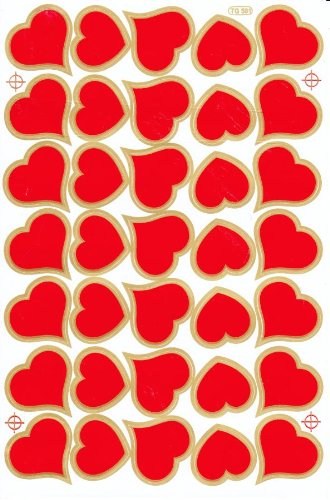 Herzen Herz Liebe bunt Aufkleber 35-teilig 1 Blatt 270 mm x 180 mm Sticker Basteln Kinder Party von Charo