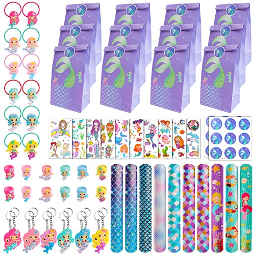 88Pcs Meerjungfrauen Party Set,Meerjungfrau Party Taschen mit Slap Armbänder Meerjungfrau Ring Kinder Schlüsselanhänger Tattoo Aufkleber,Kindergeburtstag Meerjungfrau Set für Mädchen Gastgeschenk von Charshiu