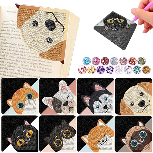 CharySim 8 Pcs Diamond Painting Lesezeichen Katzen und Hunde DIY Bookmark Mädchen Basteln Erwachsene Geschenke für Frauen 8-10 Jahre Kinder Bookmark Erwachsene Un Kinder Personalisierte Lesezeichen von CharySim